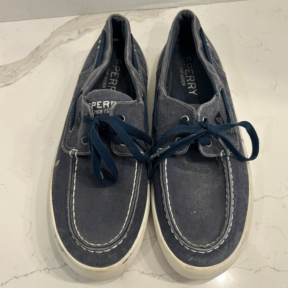 Sperry Top-Sider Boat Shoes Deck Shoes Mens Size 8 Navy Blue Canvas 2-Eye